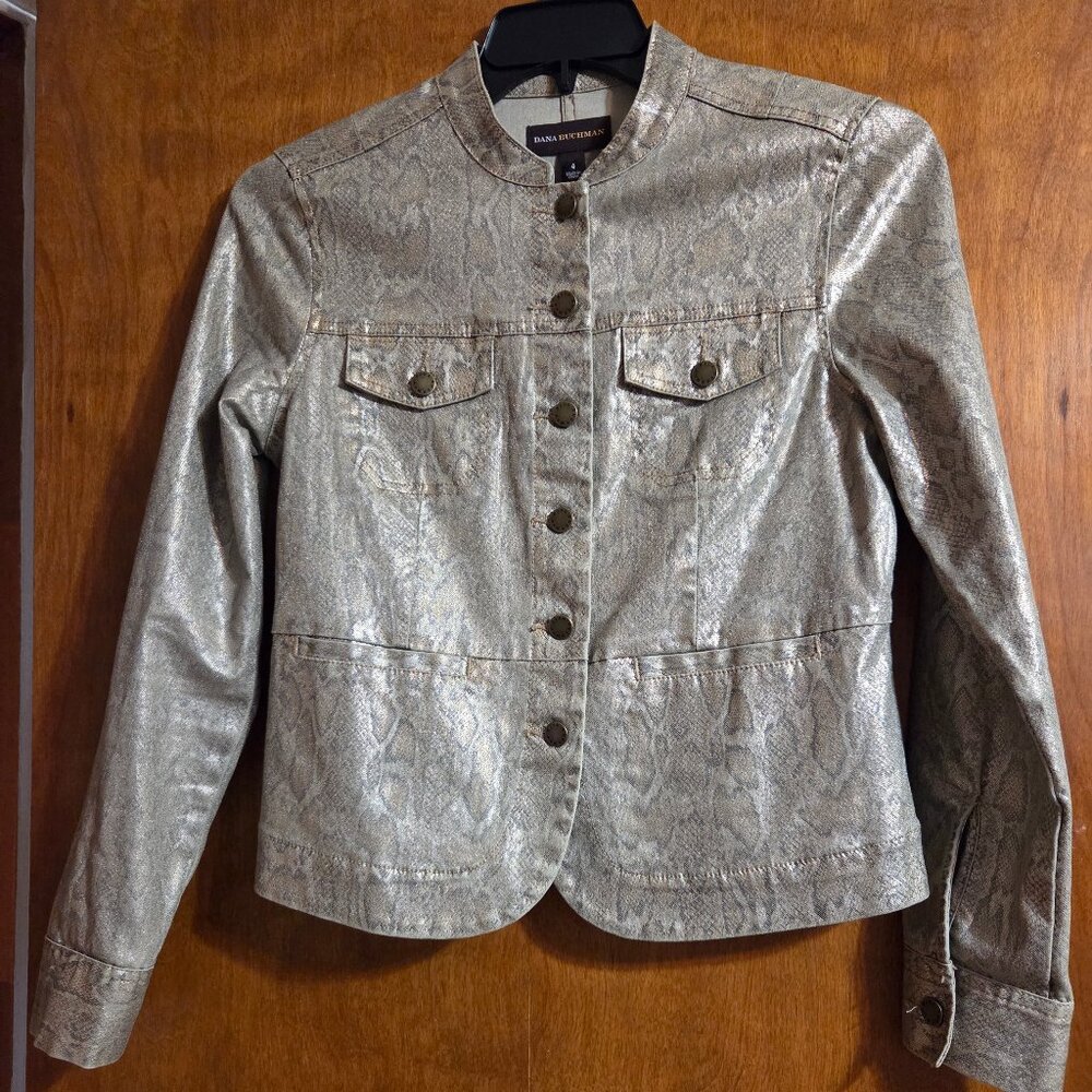 Dana Buchman Snake Skin Gold Metallic Jacket - Size 4